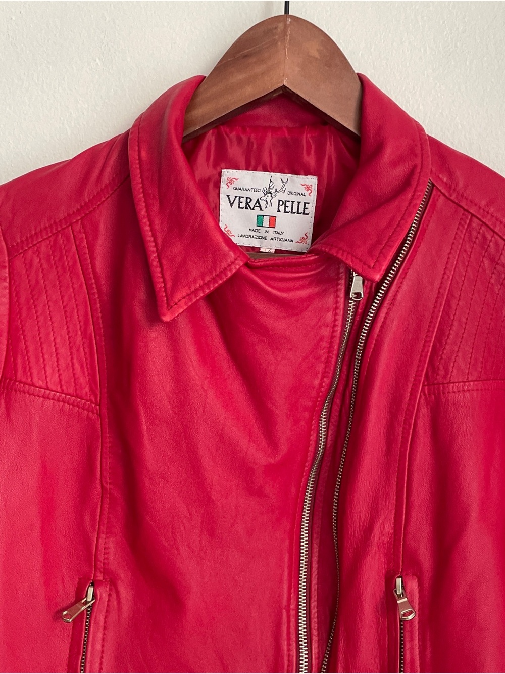 Vera Pelle Leather Moto Jacket Womens Medium Red Genuine Leather Biker Italian - Picture 7 of 11